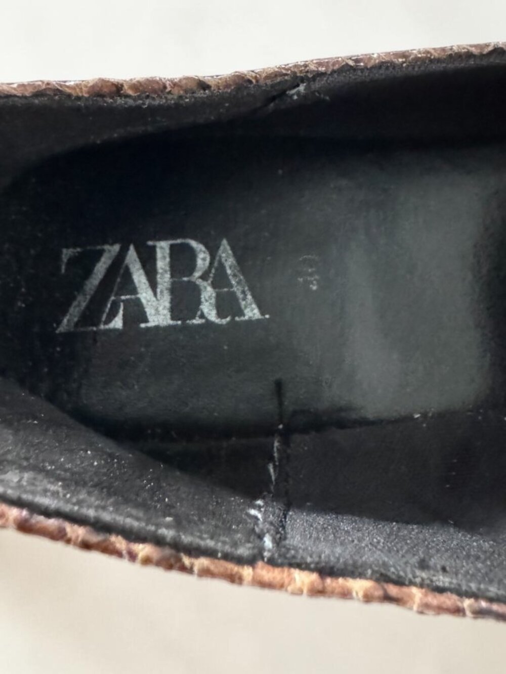 ZARA Snakeskin Slip‑On Mules Square Toe Brown Black Reptile Print - Picture 2 of 4
